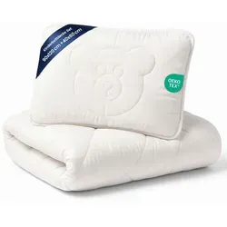 Baby Bettdecke und Kissen Set 90x120 cm - Oeko-Tex zertifizierte Kinderbettdecke - Bettdecken für Kinderbetten, mit kuscheliger Polyesterfüllung für erholsamen Schlaf und hygienisch pflegeleicht bei 60 °C waschbar – ideal für Neugeborene und Kleinkinder.