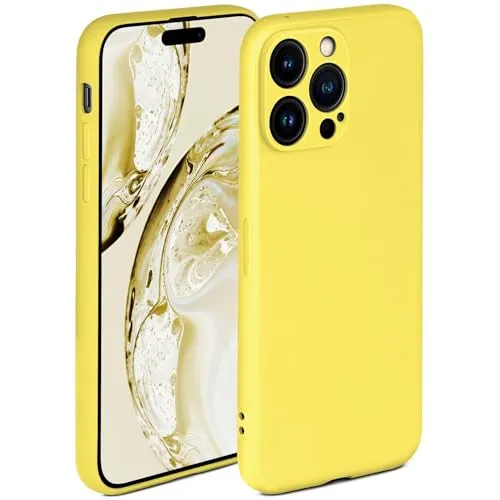 ONEFLOW Soft Case für iPhone 14 Pro Hülle aus Silikon mit Kameraschutz, Silikonhülle mit erhöhtem Schutz fürs Display, Backcover Schutzhülle, weiche Handyhülle, Gelb