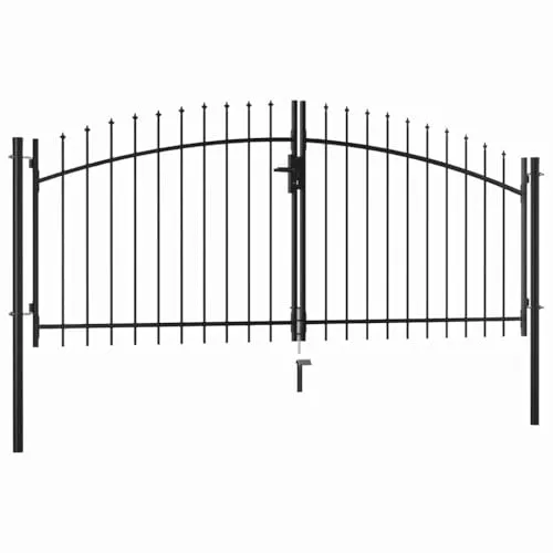 vidaXL Doppelflügel Gartentor mit Speerspitzen 300x150cm - Flügeltor aus robustem Massivstahl, pulverbeschichtet für Korrosionsschutz. Elegantes Design mit Speerspitzen und einfache Montage durch mitgelieferte Pfosten und Schlüssel.