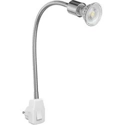 ledscom.de Steckdosenlampe LESCH Leselampe Schwanenhals, Schalter, Chrom inkl. GU10 LED Lampe 510lm 45° warm-weiß