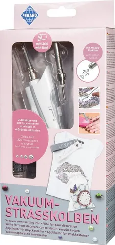 PEBARO 0250VAK - Vakuum-Strasskolben-Set - Spielware für kreative DIY-Projekte, mit Ansaug-Funktion für präzises Platzieren von Strass-Steinen und LED-Heizkontrolle.