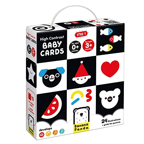 Banana Panda 12 High Contrast Look and Feel Baby Buch Karten / Schwarz Weiß Baby Spielzeug Buch von 0 Monaten - 16x16cm