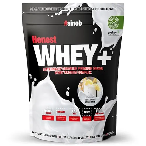 sinob Whey Protein Pulver aus irischer Weidemilch (Grass Fed) - 820 g cremiges, instant lösliches Eiweiss Protein Pulver -für eiweißreiche Ernährung -Sojafrei –Made in Germany -Buttermilch Lemon Drop