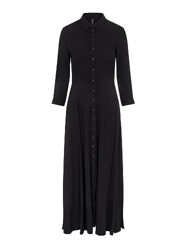Y.A.S Womens Black Long Dresses - Freizeitkleider für Damen, elegantes Savanna Long Shirt Dress aus 100% Viskose für optimalen Tragekomfort und Stil.