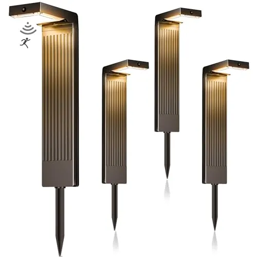 iseeway Solarleuchten für Außen 4 Stück mit Bewegungsmelder, 400LM - Effiziente 150° PIR-Solarleuchten für Garten und Wege – 400 Lumen bei Bewegungserkennung. Wetterfest und wartungsarm, ideal für Einfahrten und Höfe. Genießen Sie individuelle Lichtstimmungen mit Kalt- und Warmweiß-Optionen!