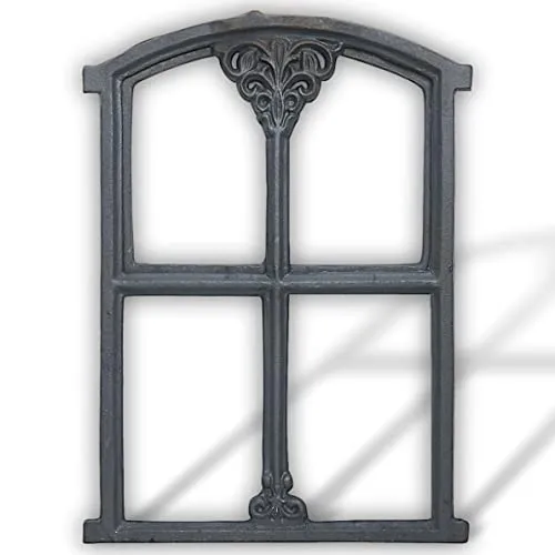 Aubaho Dekoobjekt Stallfenster - Eisenfenster grau 47cm - Fliegengitter - Wunderschönes, historisch inspiriertes Scheunenfenster aus Gusseisen, vielseitig nutzbar und individuell gestaltbar.