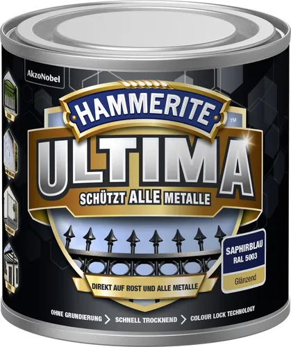 Hammerite ULTIMA Metallschutz Lack Rostschutz 250ml Glänzend Saphirblau RAL 5003