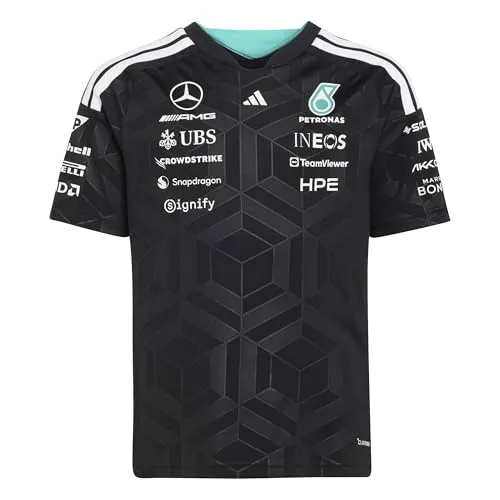 adidas Jungen Mercedes - AMG Petronas Formel 1 Team Fahrertrikot, Schwarz, 7-8 Jahre - Stylisches Trikot aus 100 % recyceltem Polyester, ideal für kleine Motorsportfans und bequem im Alltag.