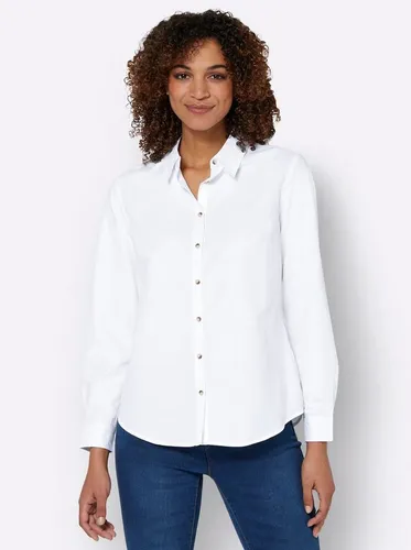 sheego Langarmbluse 748910_36 – Pflegeleichte Bluse mit Stil - Moderne Langarmbluse in pflegeleichter Qualität. Mit Hemdkragen, Knöpfen in Horn-Optik und taillierter Passform für einen eleganten Look.