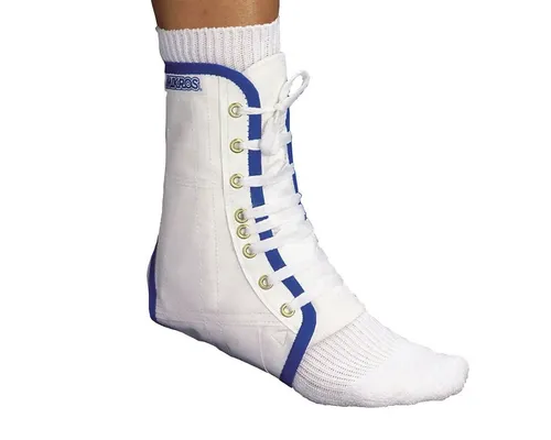 Mikros Fuß NV weiß Vinyl - XS Größe 36-37 - Bandage für Sprunggelenk-Stabilisierung, reißfestes Vinyl-Polyester, individuell anpassbar durch Schnürung, ideal zur Prävention und Nachversorgung von Verletzungen.