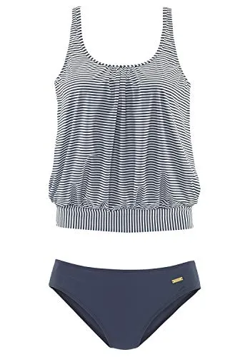 Lascana Damen Oversize-Tankini mit Streifen und Softcups - Modischer Oversize-Tankini in Streifen-Optik, bietet Komfort durch wattierte Softcups und verstellbare Träger für eine individuelle Passform. Ideal für entspannte Tage am Wasser!','category':'Bademode