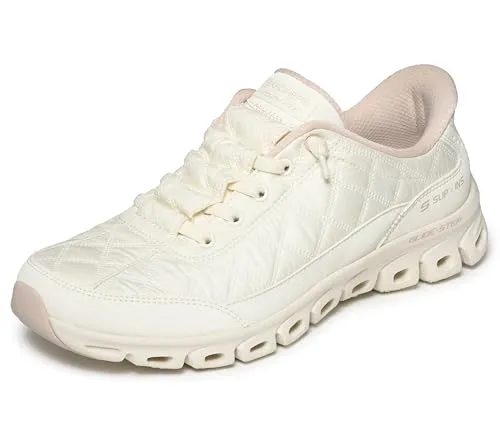Skechers Damen Glide-Step at Ease Sneaker - Off White Nylon, 41 EU - Veganer Sneaker mit integrierten Slip-Ins und luftgekühltem Memory-Schaum für optimalen Komfort. Ideal für den Alltag.