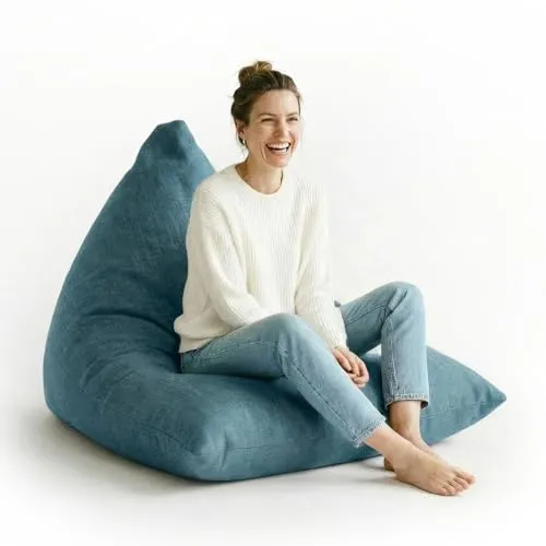 Lumaland Sitzsack Interior Line 370l - Aqua - Vielseitiger 2-in-1-Sitzsack für drinnen, ideal zum Sitzen und Liegen. Robuste Leinen-Optik und angenehme EPS-Perlen-Füllung für besten Komfort und einfache Reinigung.