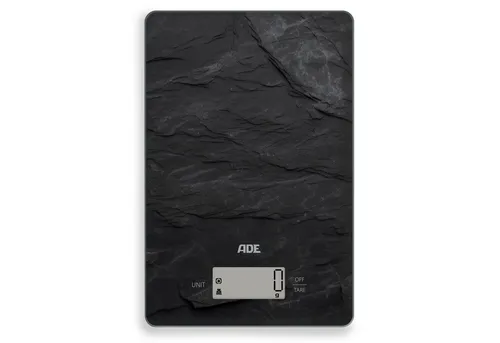 ADE Küchenwaage digital, präzise Grammwaage bis 5kg - Küchenwaage mit großem, gut ablesbarem Display und flachem Design, ideal für präzises Wiegen in der Küche. Mit praktischer Aufhänge-Öse und automatischer Abschaltung.