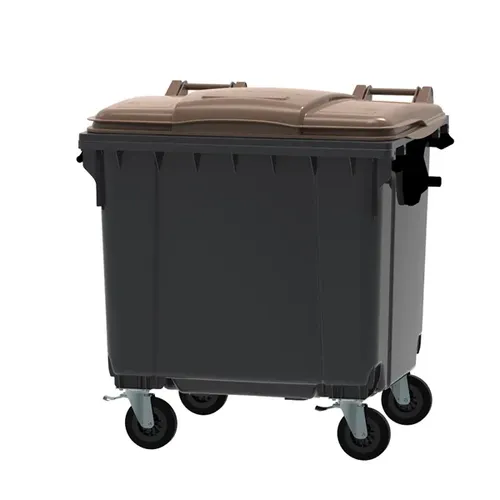 Vepa Bins Großraummüllcontainer 1100 Liter mit Flachdeckel grau/braun - Robuster 1100 Liter Großraummüllcontainer mit flachem Deckel, ergonomischen Griffen und Vollgummirädern für einfache Mobilität. Ideal für den Einsatz in öffentlichen Bereichen und Lagerräumen.