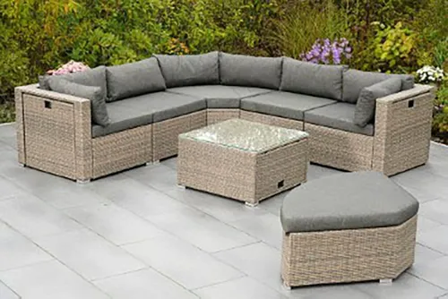 Merxx Multifunktionales Set "Rivello" - Flexibles Gartenmöbelset - Gartenmöbel-Sets mit 8 flexiblen Segmenten, ideal für Loungegruppen oder Liegeinseln. Elegantes Design mit pulverbeschichtetem Stahlgestell und steinbeigem Kunststoffgeflecht.