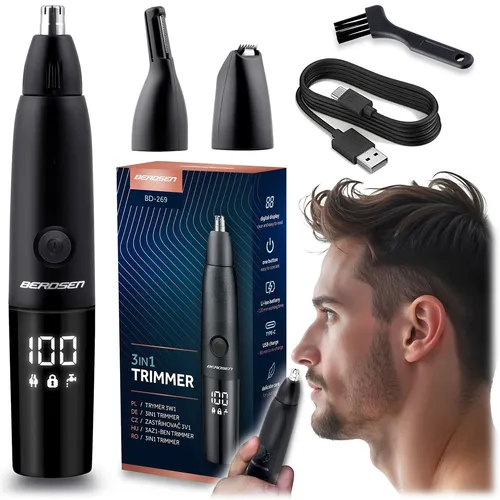 Trymer do nosa i uszu Berdsen BD-269 czarna - Multifunktions-Rasierer für Herren, ideal für präzise Pflege von Nasen- und Ohrenhaaren, kompakt und einfach in der Handhabung.