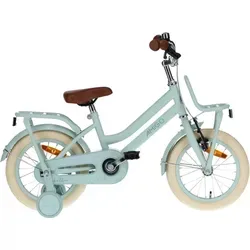 AMIGO Bella Kinderfahrrad 14 Zoll - Modernes Design in Pastellgrün - Kinderfahrrad für Mädchen, 14 Zoll, mit stabiler 3-teiliger Kurbel und Rücktrittbremse. Perfekt zum Radfahren lernen und mit einem stylischen Frontgepäckträger für zusätzlichen Spaß!