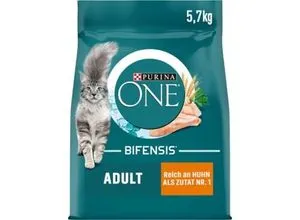 Purina ONE Bifensis Adult Huhn und Vollkorngetreide 5,7 kg - Premium Katzenfutter mit hochwertigem Huhn und Vollkorn, unterstützt die Abwehrkräfte und sorgt für glänzendes Fell. Ideal für ausgewachsene Katzen zur Förderung einer gesunden Verdauung.