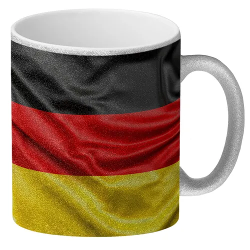 Glitzer-Glitzer-Kaffeebecher mit Deutschlandfahne Motiv