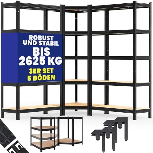 Schwerlast- und Eckregal 3er-Set Schwarz - 875 kg Tragkraft - Werkstatteinrichtung für optimale Raumnutzung! Das MONZANA® Regal-Set bietet hohe Stabilität und individuelle Anpassung durch ein intelligentes Stecksystem.