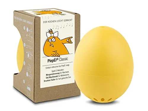 Brainstream PiepEi Classic Gelb - Singende Eieruhr zum Mitkochen - Eierkocher für 3 Härtegrade - Piep Ei mit 3 Melodien - Lustiges Kochei - Musik Eggtimer