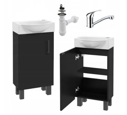 STAMAR Waschbeckenunterschrank 40 cm mit Keramik-Becken und Chrom-Armatur - Stylischer Waschbeckenunterschrank mit 1 Tür, in edlem Schwarz und kompaktem Design. Ideal für kleine Badezimmer, inklusive Keramik-Waschbecken und schwenkbarer Chrom-Armatur.