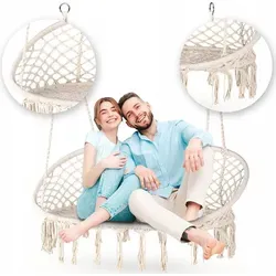 Outtec® Hängesessel XXL - Boho Stil für 2 Personen, bis 200kg - Hängesessel im trendigen Boho-Stil, ideal für Garten oder Balkon. Mit einer Tragfähigkeit von bis zu 200 kg bietet dieser Sessel sicheren Komfort für zwei Personen.