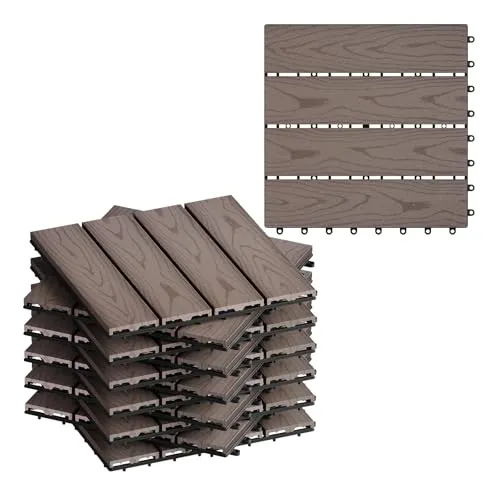 WOLTU WPC Terrassenfliesen 30x30 cm - Braun Set (11 Stück) - Terrassen- & Balkonfliesen aus langlebigem Wood Plastic Composite, UV-beständig und pflegeleicht. Ideal für schnelle und einfache Verlegung auf Terrasse, Balkon oder im Garten.