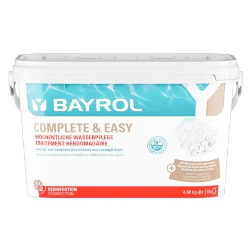 BAYROL Complete & Easy 4,48 kg - Wöchentliche Poolpflege - Poolzubehör mit praktischen Portionsbeuteln für einfache wöchentliche Pflege. Desinfiziert, verhindert Algenwachstum und sorgt für klares Wasser – schwimmen Sie bereits 15 Minuten nach der Anwendung wieder!