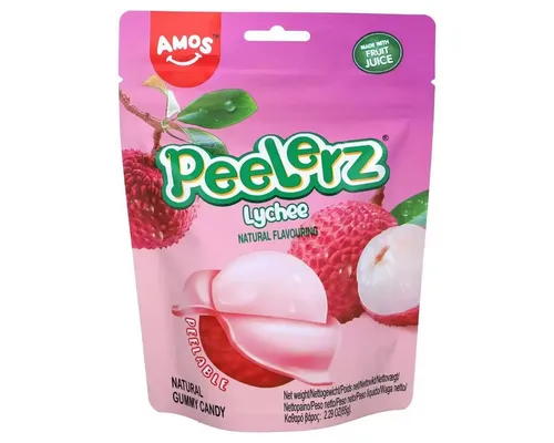 AMOS Süßigkeit, Amos Peelerz Gummies Lychee mit einer fruchtigen Füllung 65g