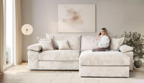 Home affaire Ecksofa Soft&Cosy XXL L-Form - 303 cm Breite, Mega-Sofa in cream - Ecksofa in L-Form mit Federkern-Polsterung für höchsten Sitzkomfort. Handgefertigt in Europa, ideal für gemütliche Abende mit der Familie.