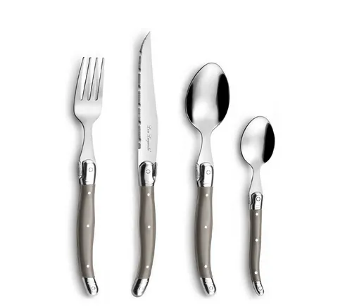 LOU LAGUIOLE TRADITION Steakmesser Set 24-teilig - Exklusive Bestecksets für 6 Personen mit scharfen Wellenschliff-Messern, ideal für Fleischliebhaber. Tradition trifft auf Stil – perfekt für BBQs und als Geschenk.