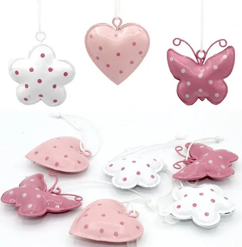 LB H&F Lilienburg Hängedekoration 9er SET Anhänger Deko Metall Blume Herz Schmetterling - Bunte Metallanhänger für eine fröhliche Frühlings- und Osterdekoration. Ideal zum Schmücken von Zweigen und Fenstern, bringt Farbe und Freude in Ihr Zuhause.