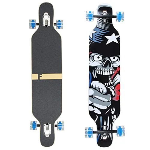 FunTomia Longboard Camber Ahornholz mit LED-Rollen - Vielseitiges Longboard für Carving, Cruising und Freeride. Robustes Ahornholz, Drop-through-Montage und LED-Rollen sorgen für ein einzigartiges Fahrgefühl und Sichtbarkeit.