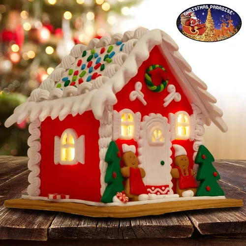 Lebkuchenhaus mit LED 13 cm – Leuchtende Weihnachtsdeko - Traditionelles Deko-Haus im Lebkuchenstil, ideal für eine festliche Atmosphäre in jedem Raum. Mit energiesparender LED-Beleuchtung sorgt es für festlichen Glanz zu Weihnachten.