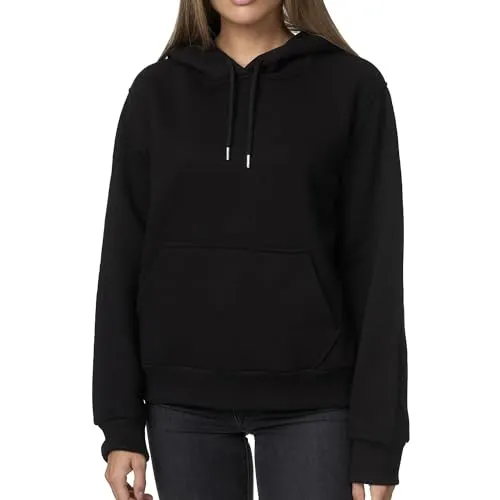 Smith & Solo Hoodie Damen – Kapuzenpullover Frauen Baumwolle Long, mit Kapuze Pullover Sweatshirt Rundhals, Slim Fit Freizeit Sport Langarmshirt, Hoodies Training - Pulli Streetwear Schwarz S