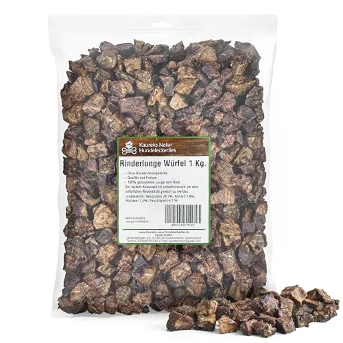 Kaureks Natur Hundeleckerlies Rinderlunge 1kg - Dörrfleisch für Hunde, 100 % getrocknete Rinderlunge aus Europa, ohne Konservierungsstoffe – der gesunde Kausnack für Ihren Hund!