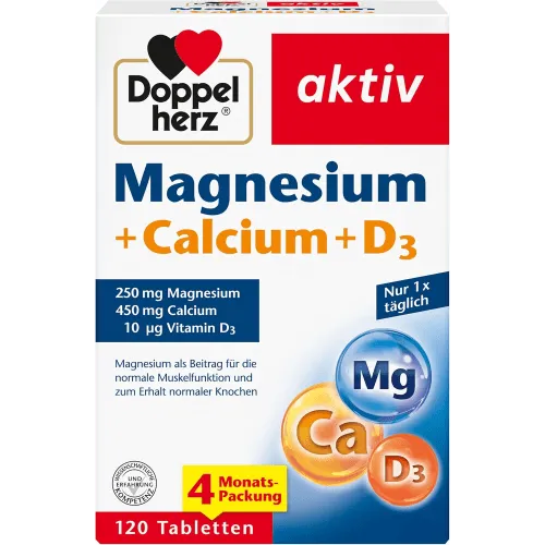Doppelherz Magnesium+Calcium+D3 aktiv Tabletten - Nahrungsergänzungsmittel zur Unterstützung von Muskeln und Knochen, mit der Kombination aus Magnesium, Calcium und Vitamin D für optimale Nährstoffversorgung.