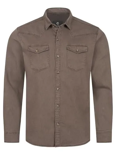 Rock Creek Herren Denim Hemd - Braun M - Herrenhemden - Hochwertiges langärmliges Jeanshemd mit Kentkragen und Pattentaschen, ideal für vielseitige Looks und maximalen Komfort.