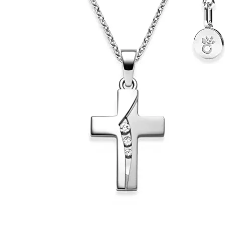 Amoonic Kreuzkette Halskette Mädchen Silber 925 mit Kreuzanhänger - Elegante Kreuzkette aus rhodiniertem Sterling Silber 925, individuell anpassbar von 38-42 cm. Ideal für besondere Anlässe wie Taufe oder Kommunion – ein unvergessliches Geschenk, das Ihr Kind täglich begleitet.