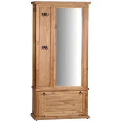 MiaMöbel Mexico Garderobe mit Spiegel und Stauraum - Garderobenschrank im mexikanischen Landhausstil aus massivem Pinienholz, bietet viel Stauraum und ist ideal für kleine Flure.
