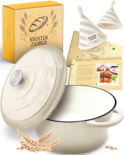 Krustenzauber Kasserolle Gusseisen Topf - Perfekte Brotbackform - Kasserollen - ECHTES BACKERLEBNIS mit optimaler Wärmeverteilung für knuspriges, ofenfrisches Brot. Ideal für Sauerteig und Dinkelbrot, verwandelt deine Küche in eine duftende Backstube!