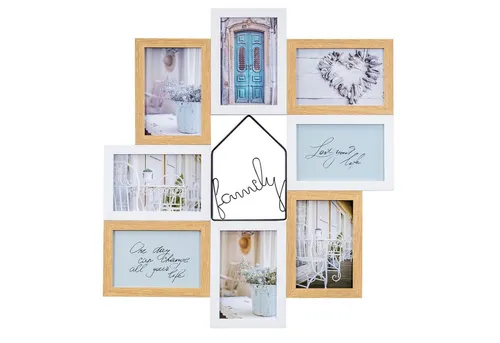 Levandeo® Bilderrahmen Collage 50x54cm - Bilderrahmen Collage für 8 Fotos, modern und aus hochwertigem MDF Holz mit dekorativem "Family" Schriftzug, ideal für die Präsentation Ihrer schönsten Erinnerungen.