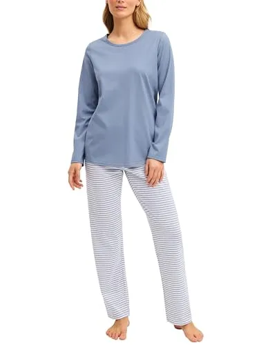 CALIDA Damen Baumwoll-Pyjama Special, lang, weich und pflegeleicht - 100% Baumwolle – sanft und atmungsaktiv für angenehme Nächte. Mit elastischem Hosenbund und langen Ärmeln ideal für kühlere Temperaturen. Langlebige Qualität für maximalen Komfort.