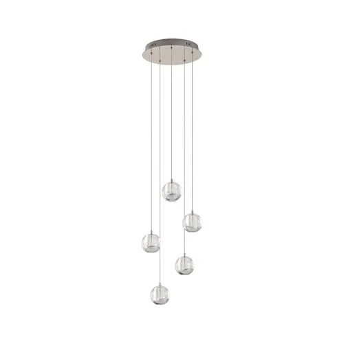 Lucande Hayley 5 Pendelleuchte Clear/Chrome - Elegante Lichtquelle - Lampen mit schöner Silhouette, ideal für Wohnzimmer, Esstisch oder Eingangshalle. Verleiht stilvolle Ästhetik mit warmem Licht und flexibler Einsetzbarkeit in klassisch oder modern eingerichteten Räumen.
