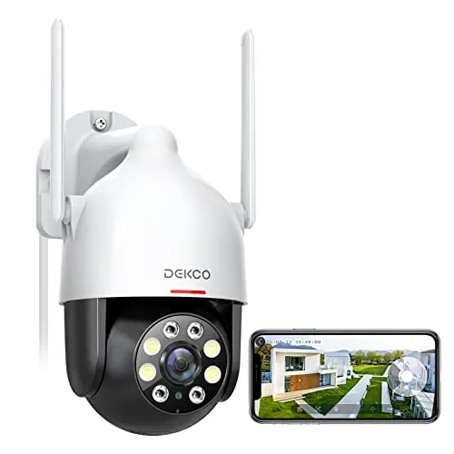 DEKCO 2K WLAN Überwachungskamera Aussen - Überwachungskamera mit 350° Schwenkfunktion, 3MP Auflösung, 30m Nachtsicht in Farbe und 2-Wege Audio für optimale Sicherheit im Freien.