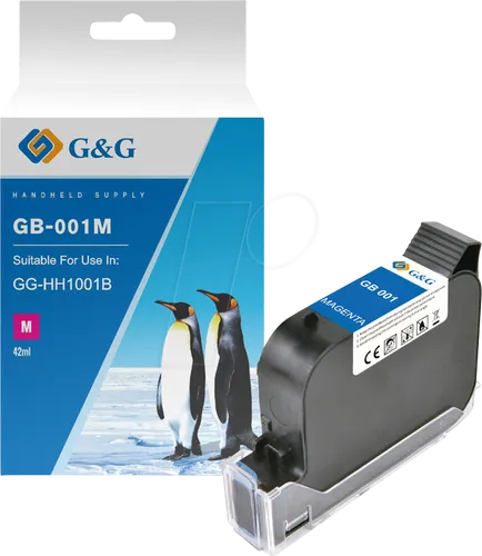 G&G Handheld Druckerpatrone GB-001M Magenta – permanent & wasserfest - G&G Handheld Druckerpatrone GB-001M in Magenta, ideal für verschiedene feste Untergründe wie Glas und Metall. Hohe Qualität und geprüfte Materialien für zuverlässige Ergebnisse.