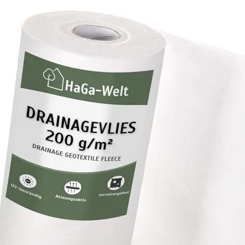 Extra starkes Drainagevlies 200 g/m² – für nachhaltigen Teichbau – 1,5 Meter - Das extra starke Drainagevlies 200 g/m² ist ideal für Bau- und Gartenprojekte. Es trennt Bodenschichten zuverlässig, leitet Wasser effektiv ab und hemmt Unkraut. Robust und einfach zu verlegen – für langlebige Ergebnisse.