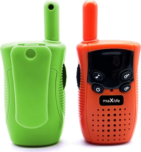 Maxlife Walkie-Talkie-Set MXWT-100 orange-grün - Funkgeräte für Kinder mit 3 Kanälen und 300m Reichweite, ideal für Abenteuer im Freien. Klare Sprachtechnologie und hintergrundbeleuchtetes LCD-Display sorgen für störungsfreien Kontakt.